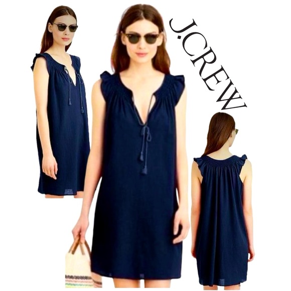 J. Crew Swim Host Pickjcrew Smocked Fluttersleeve Navy Mini Dress